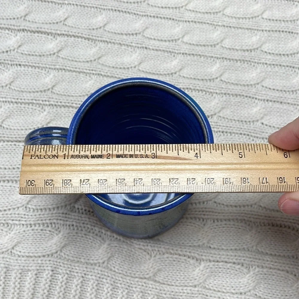 Artisan pottery coffee mug Beautiful cobalt blues/greens. See pics measurements